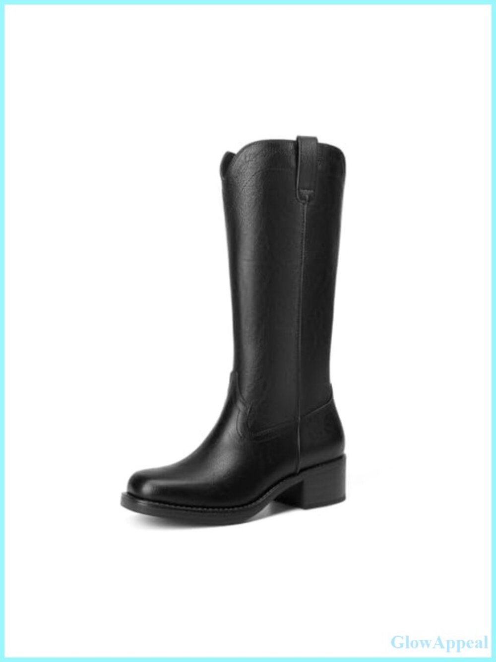 Women's Knee High Western Boots Faux Leather Square Toe Slip-On Block Heel